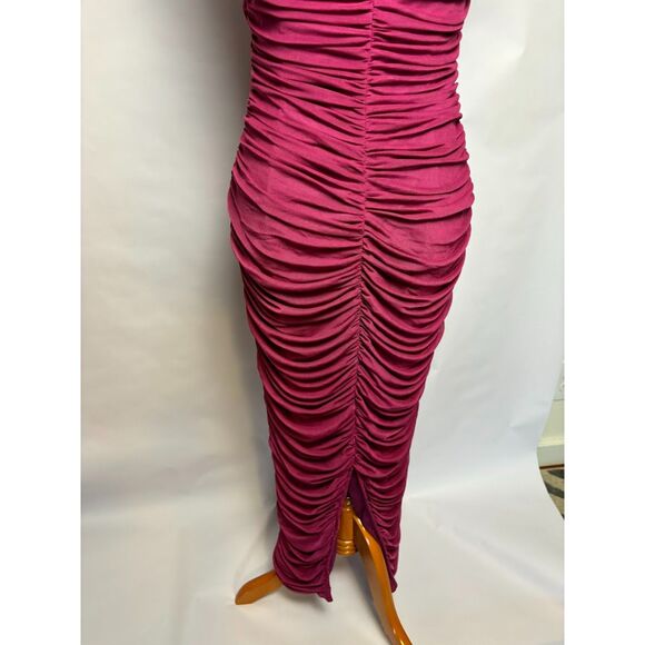 Mable Ruched Dress size large magenta pink purple bodycon strapless EUC fitted - Picture 2 of 6